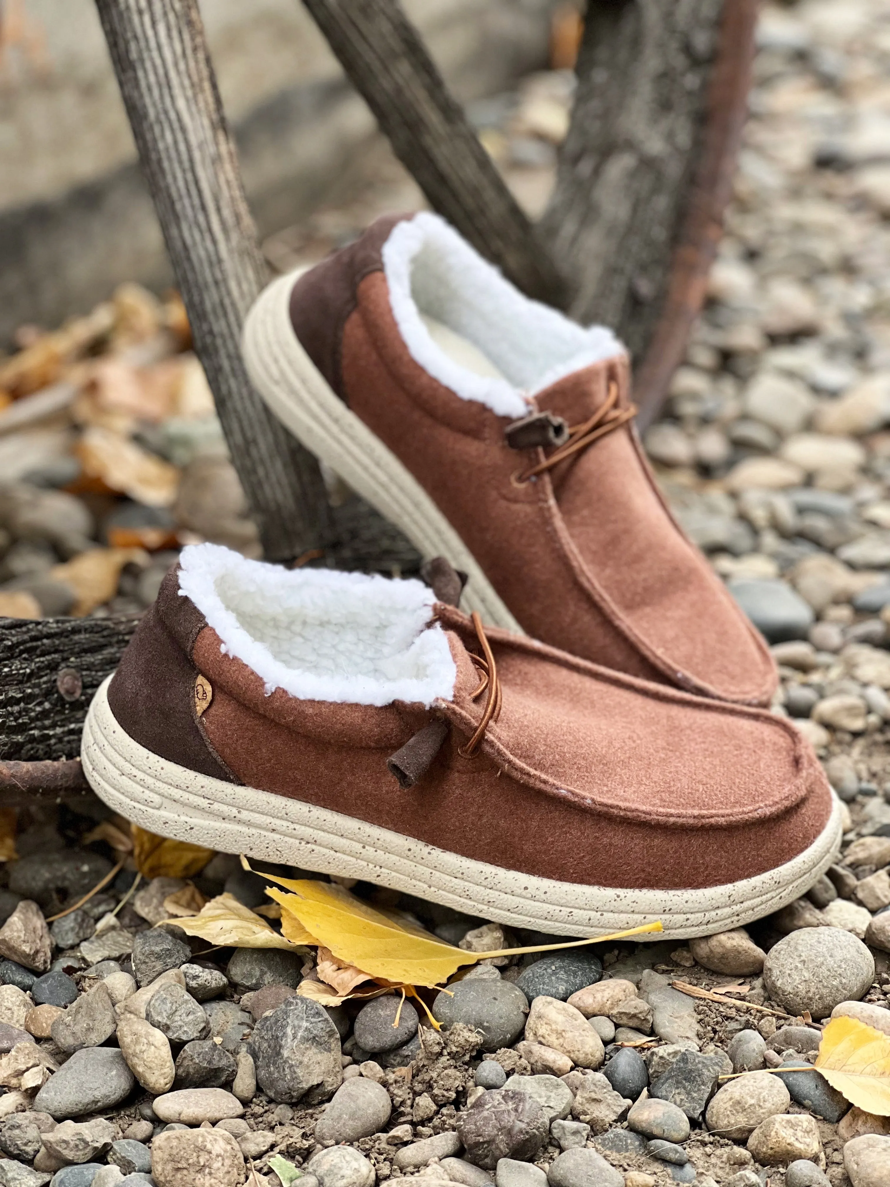 Mens Sherpa Lined Slip on Sneaker in Brown