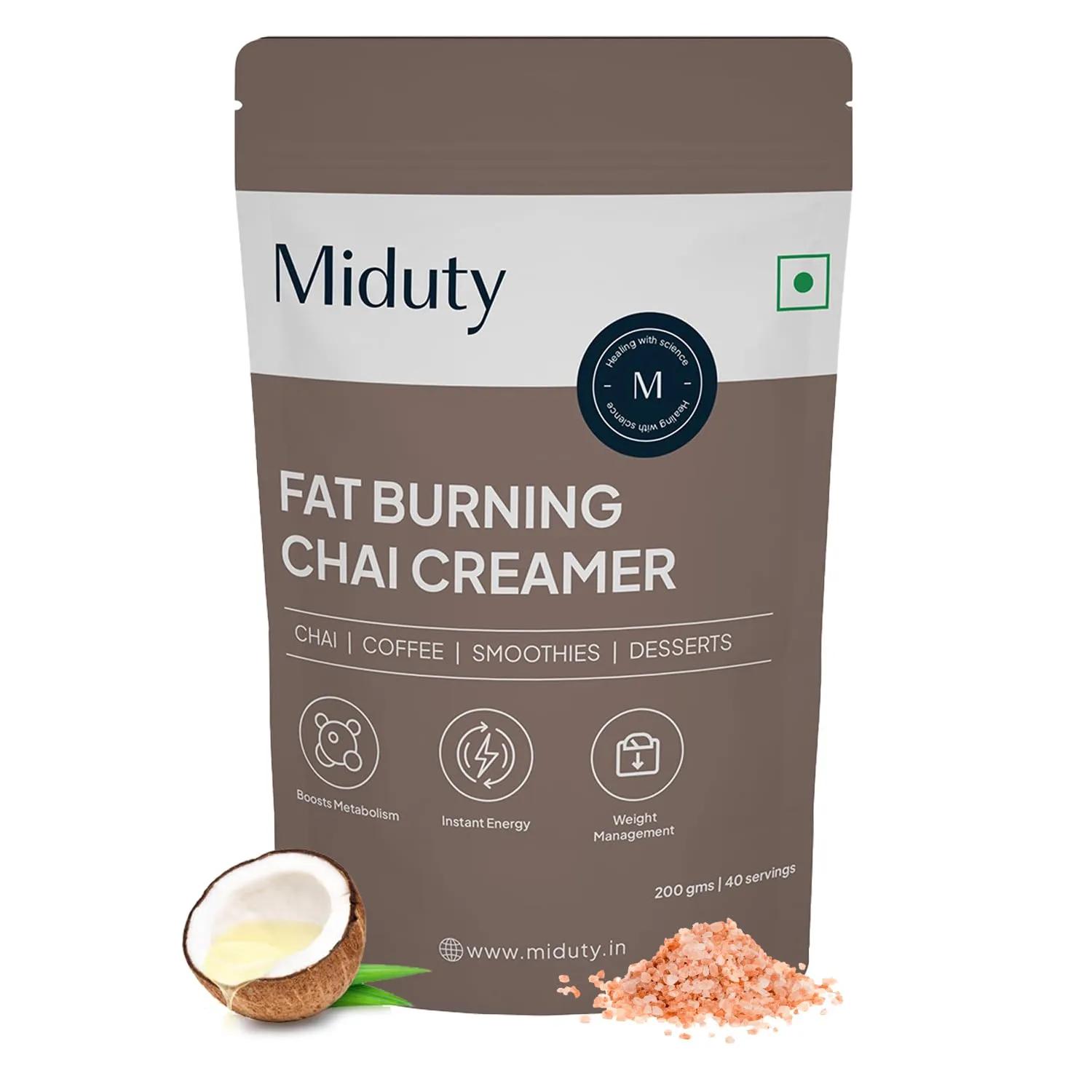 Miduty by Palak Notes Fat Burning Chai Creamer - Fat Burning - Metabolism - Fat loss - Weight management - Diabetes care - Medium Chain Triglyceride MCT Powder 200g (1)