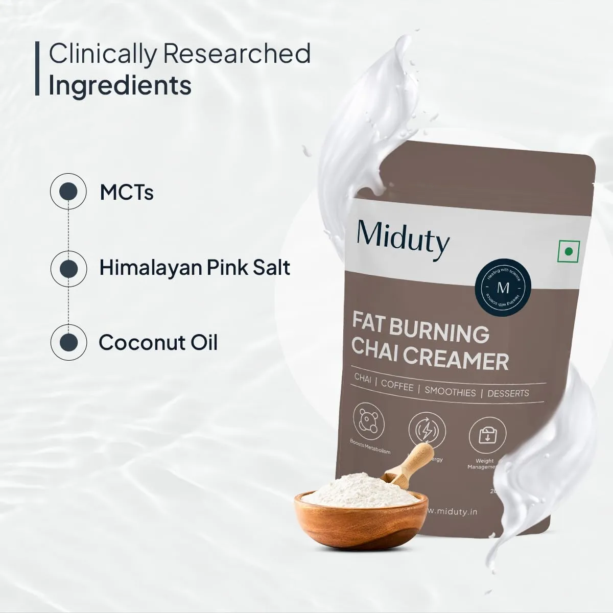 Miduty by Palak Notes Fat Burning Chai Creamer - Fat Burning - Metabolism - Fat loss - Weight management - Diabetes care - Medium Chain Triglyceride MCT Powder 200g (1)