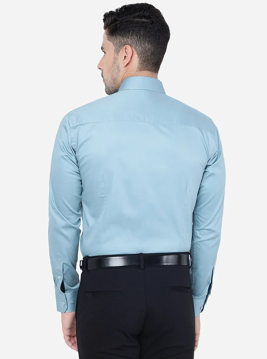 Mint Blue Printed Slim Fit Party Wear Shirt | JB Studio