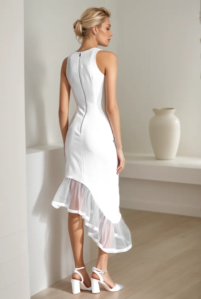 Modern Scoop Neck asymmetrical skirt hem Satin wedding dress little white dress