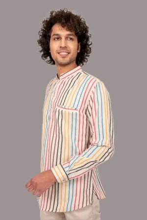 Multicolored Striped Cotton Short Kurta