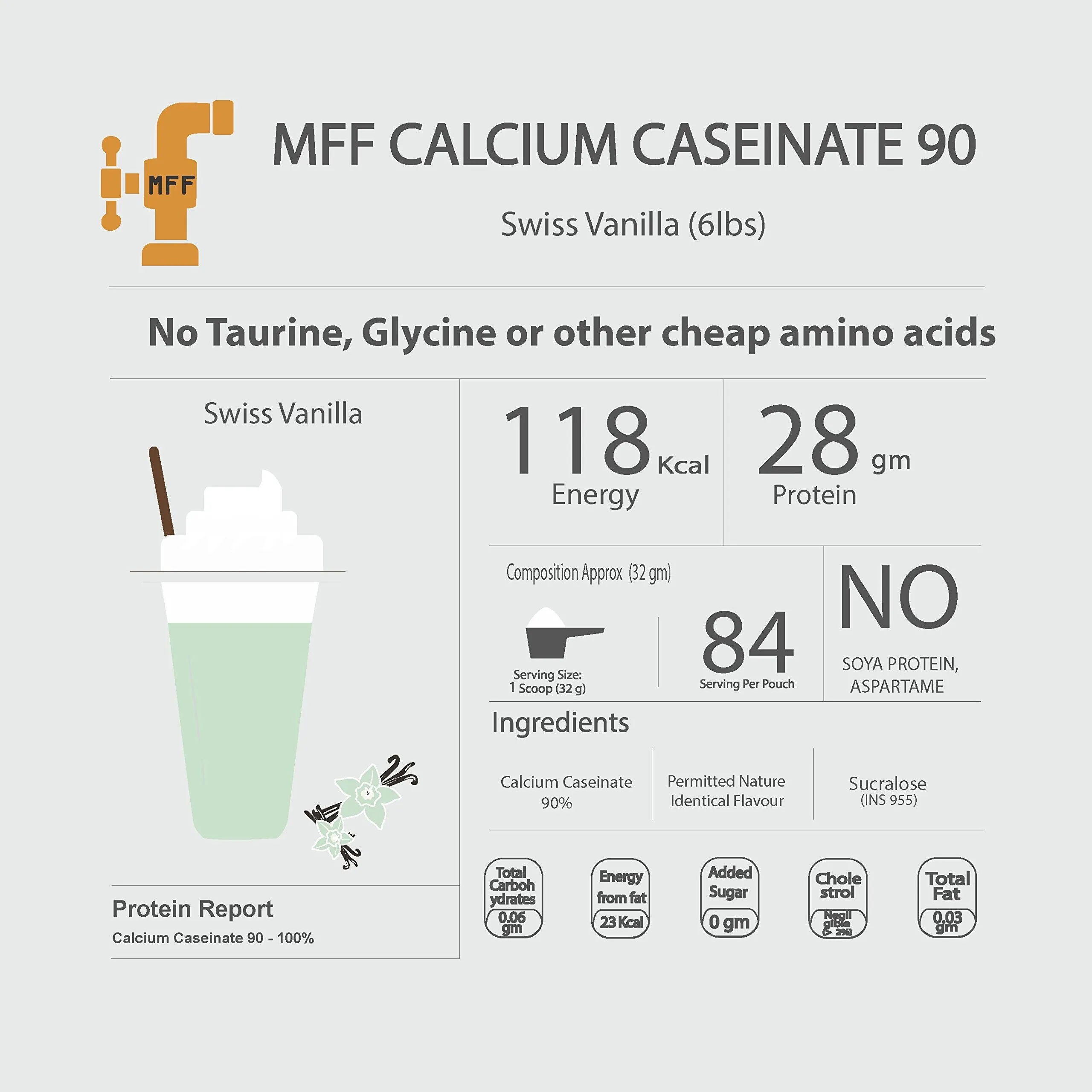 MyFitFuel Calcium Caseinate 90, Slow Release Casein Protein | 2.7 Kg, 84 Servings (Swiss Vanilla)