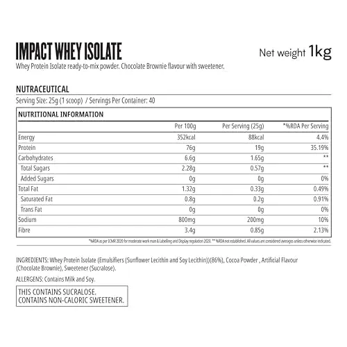 Myprotein Impact Whey Isolate, Chocolate Brownie 1Kg