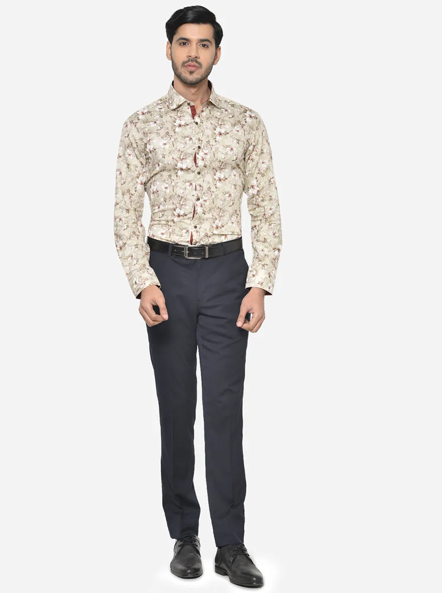 Nile Brown Printed Slim Fit Party Wear Shirt | Greenfibre