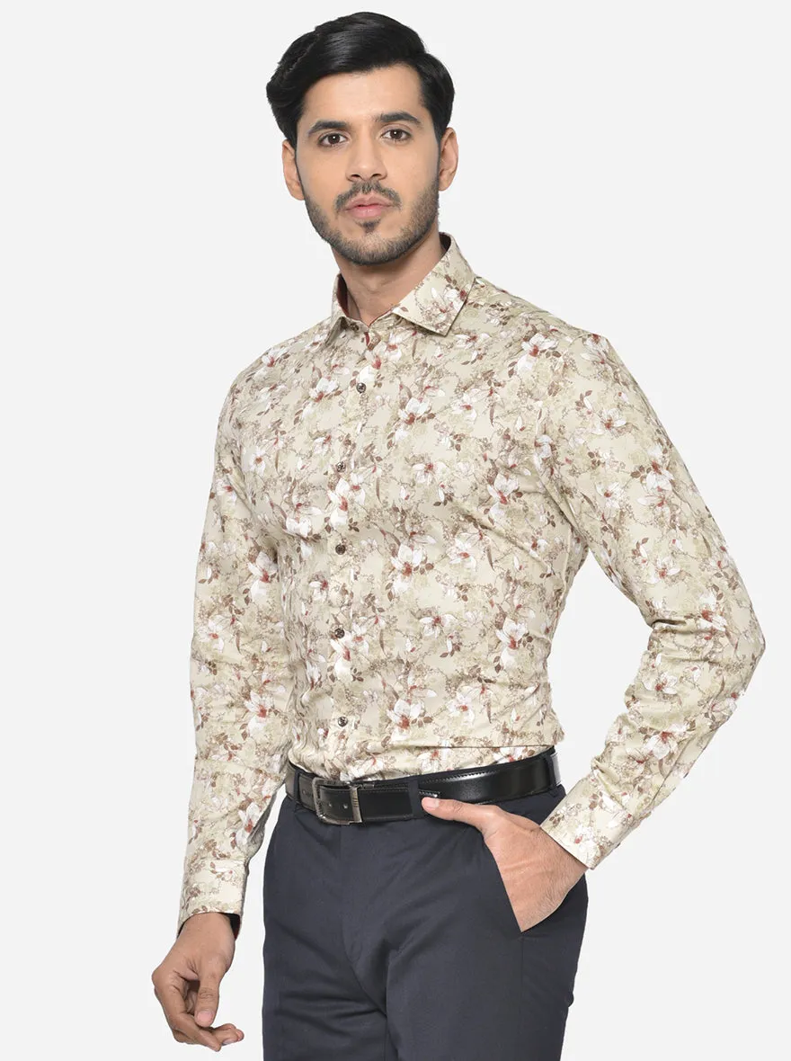 Nile Brown Printed Slim Fit Party Wear Shirt | Greenfibre