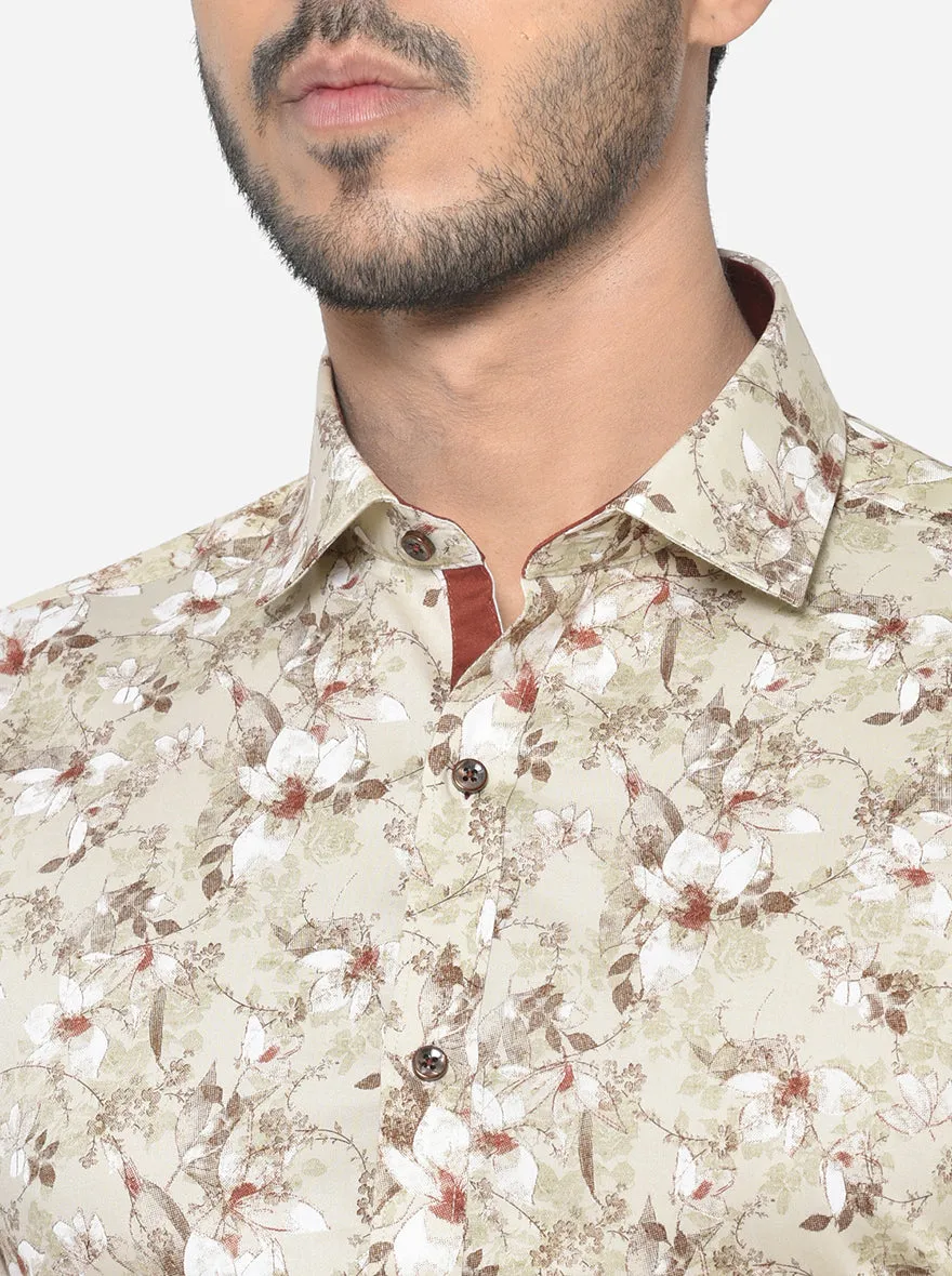 Nile Brown Printed Slim Fit Party Wear Shirt | Greenfibre