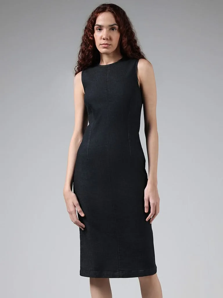 Nuon Solid Black Denim Dress