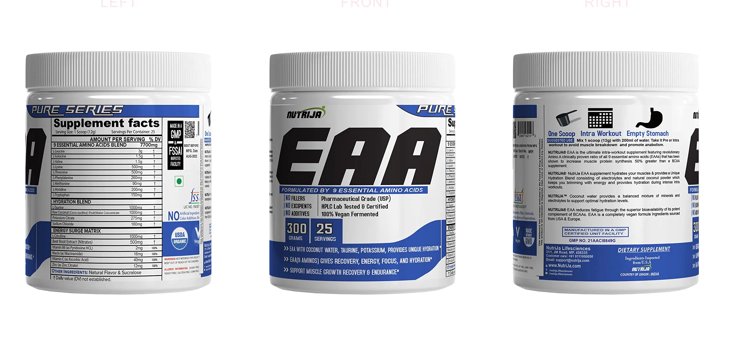 NutriJa EAA Supplement (9 Essential Amino Acids) With coconut water |Hydration Blend & Energy Matrix - 300g (Lychee)