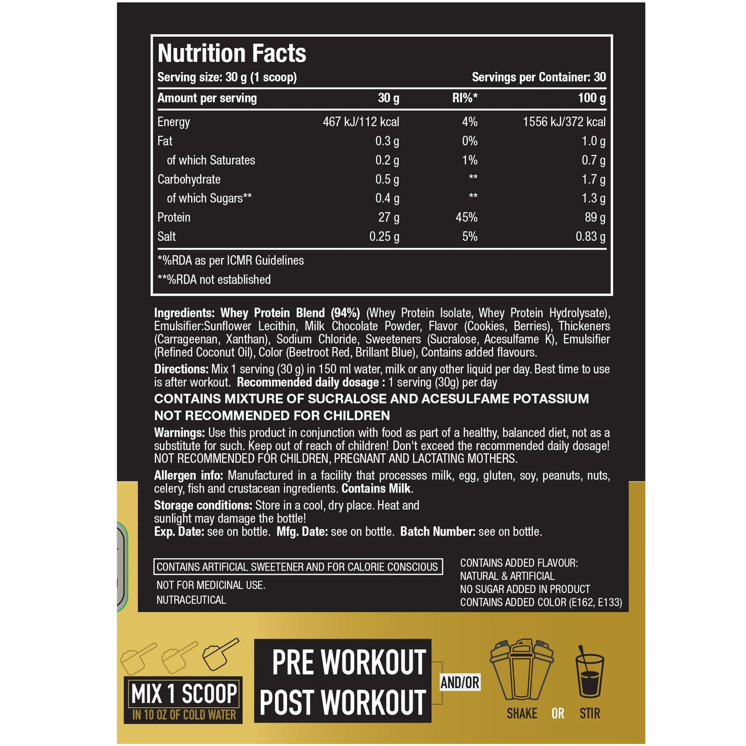 One Science Nutrition (OSN) 100% Iso Gold Whey Protein 2lbs [Grass Fed Whey]- 27g Protein, 5.3g Glutamine, 6.4g BCAA - Blueberry Muffin