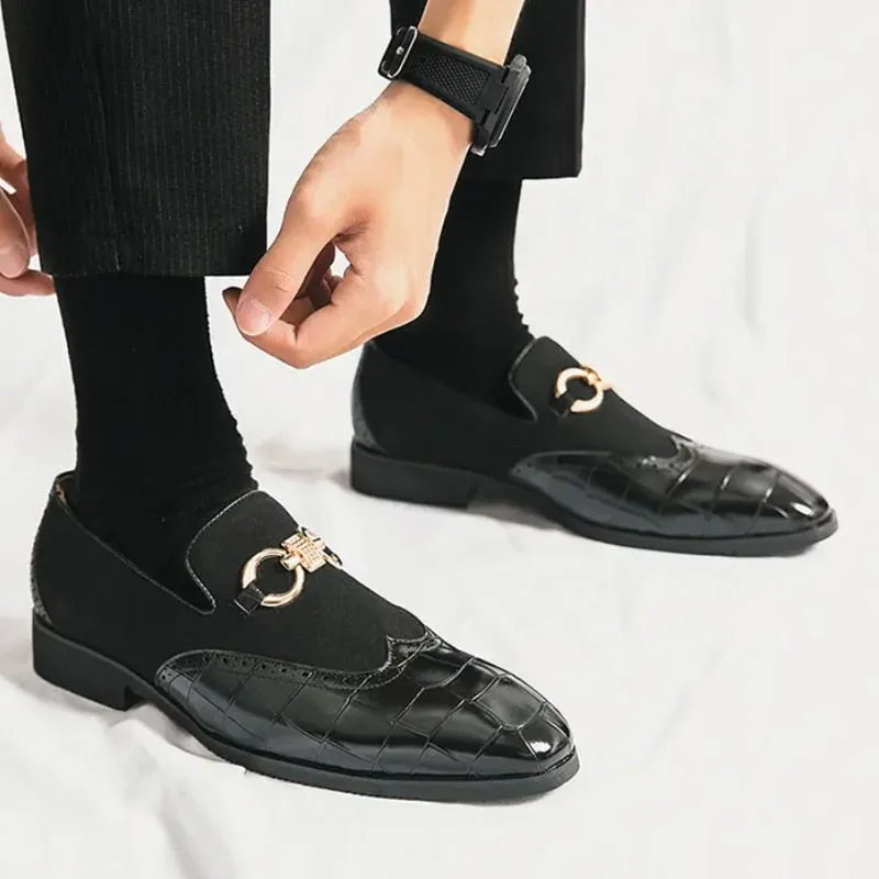 Patchwork Suede Crocodile Pattern Appliques Loafers