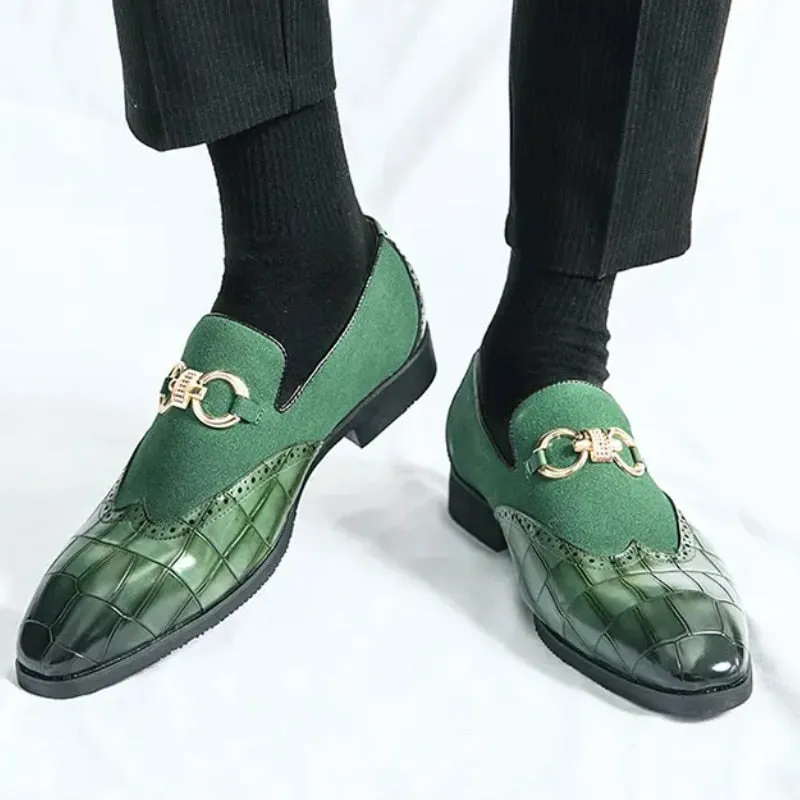 Patchwork Suede Crocodile Pattern Appliques Loafers