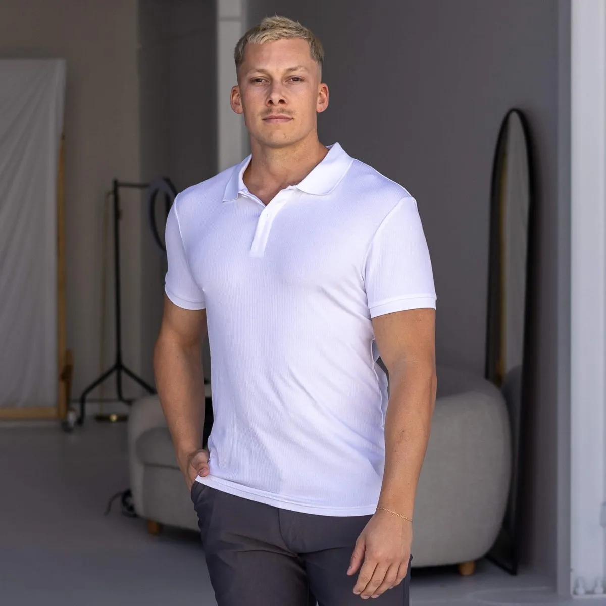 Performance Ribbed Polo - White