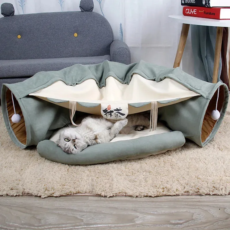 Playtime Cat Tunnel Bed-Reduces Boredom with Playful Tunnel. Eliminates Stress and Anxiety  with Soft Cozy Bed-