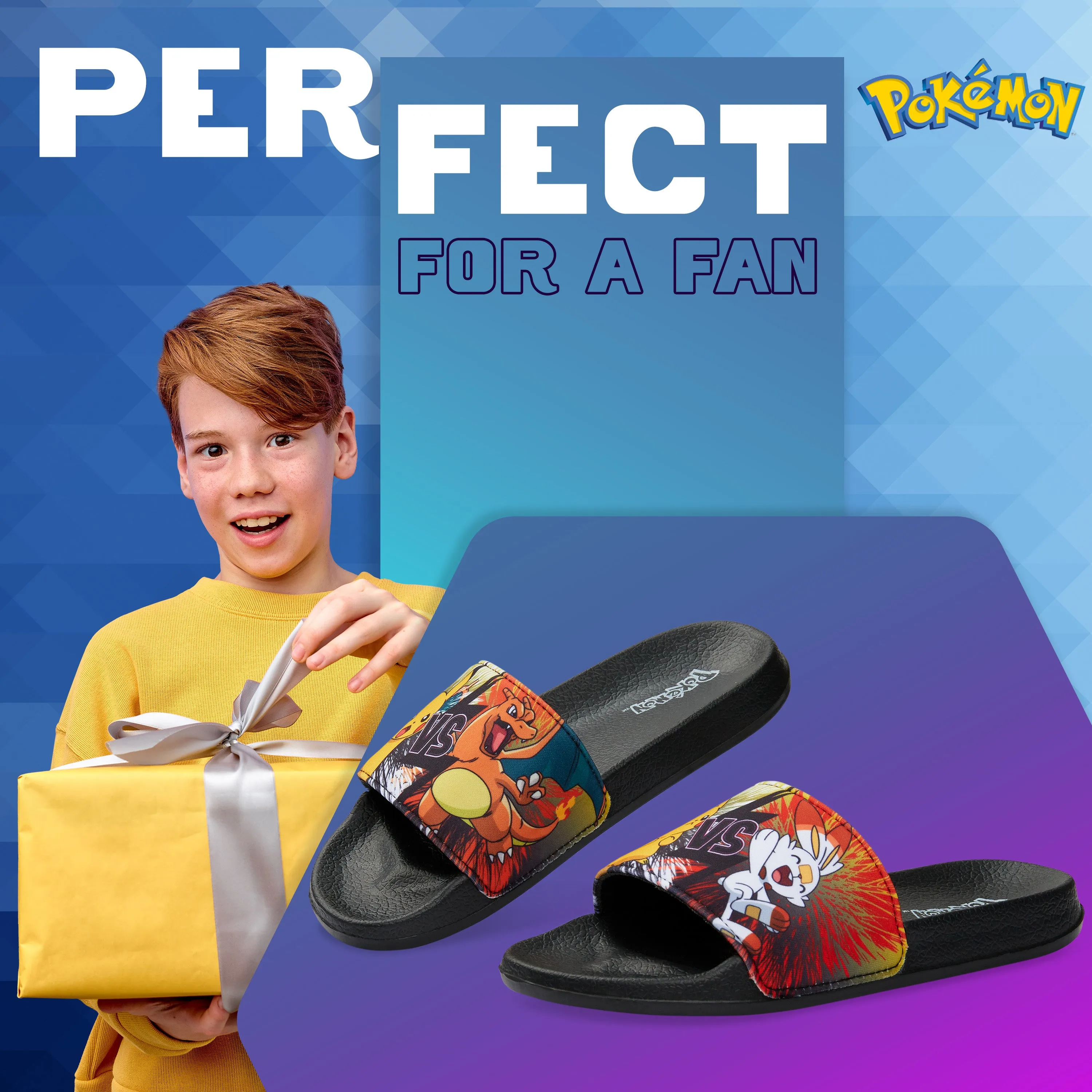 Pokemon Boys Sliders, Beach or Pool Shoes for Kids - Black/Orange