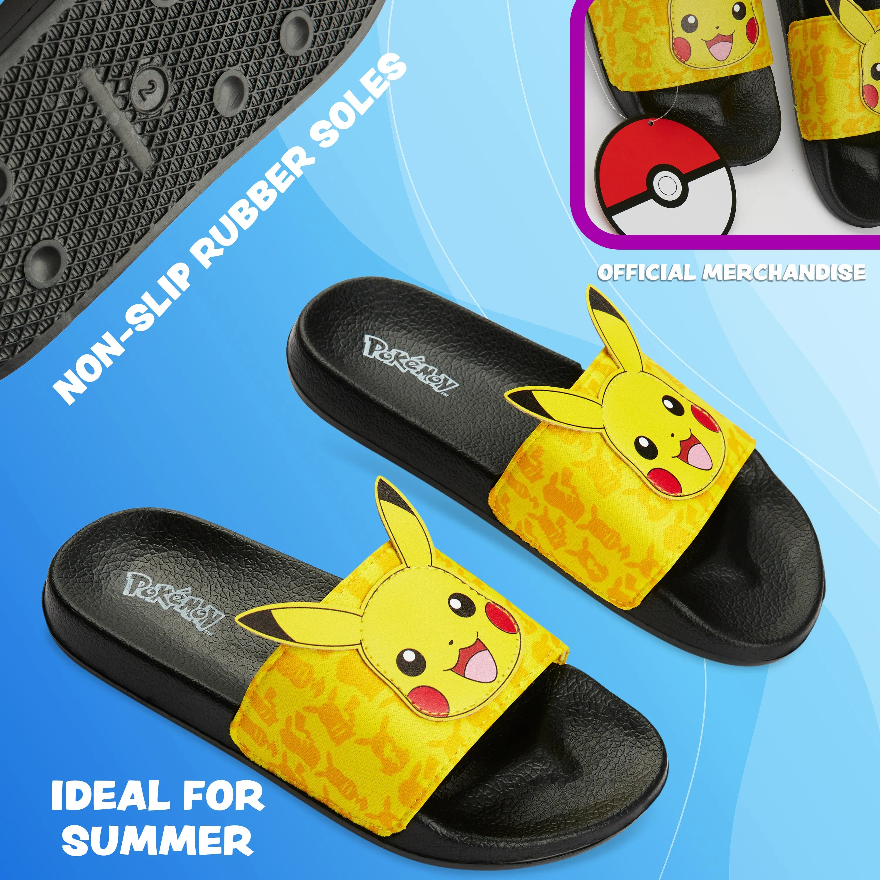 Pokemon Boys Sliders, Beach or Pool Shoes for Kids - Yellow