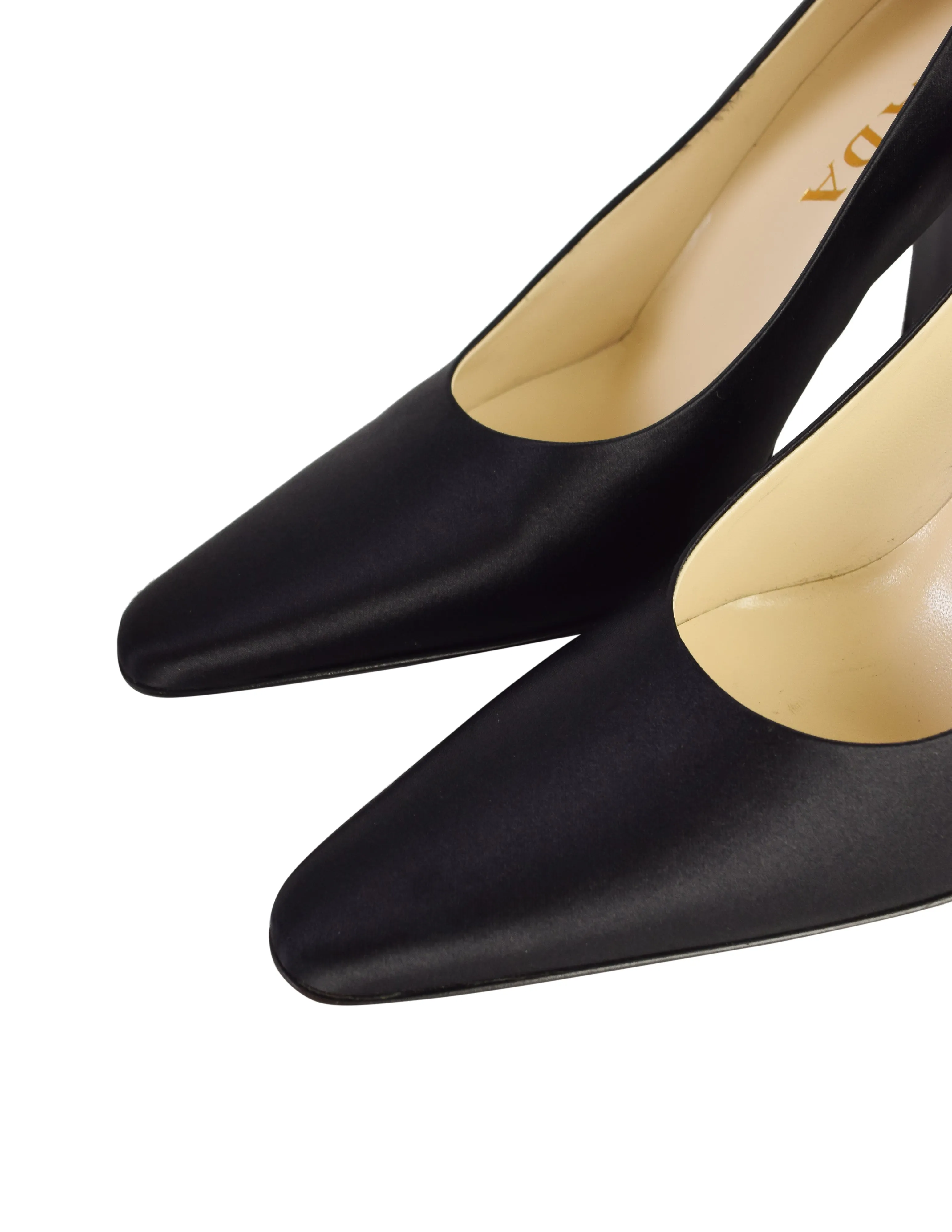 Prada Vintage Vampy Black Satin High Heel Pumps