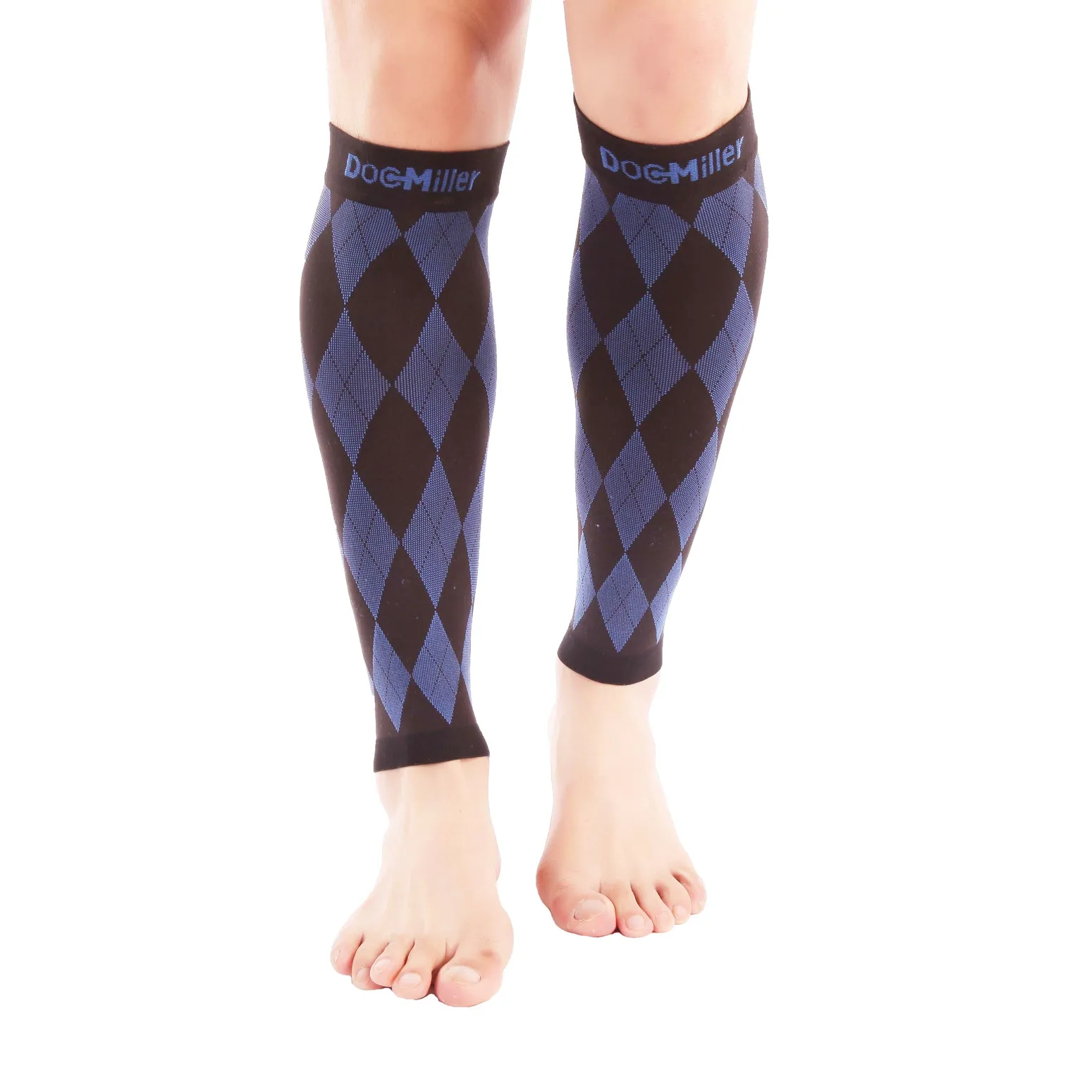 Premium Calf Compression Sleeve 20-30 mmHg Argyle BLACK/BLUE by Doc Miller