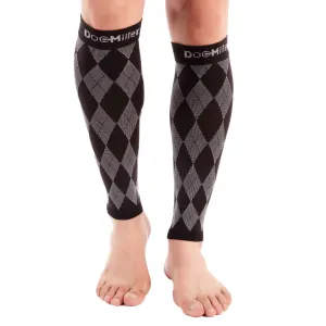 Premium Calf Compression Sleeve 20-30 mmHg Argyle BLACK/GRAY by Doc Miller