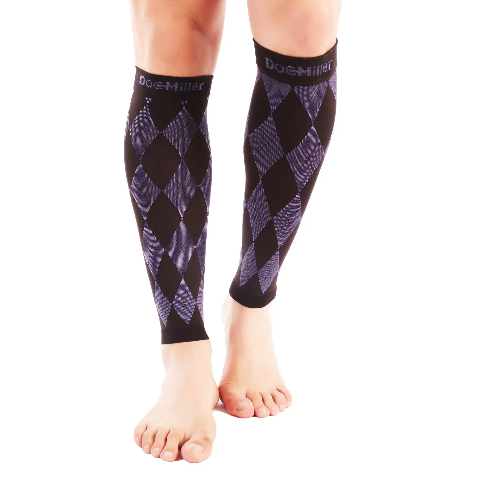 Premium Calf Compression Sleeve 20-30 mmHg Argyle BLACK/PURPLE by Doc Miller