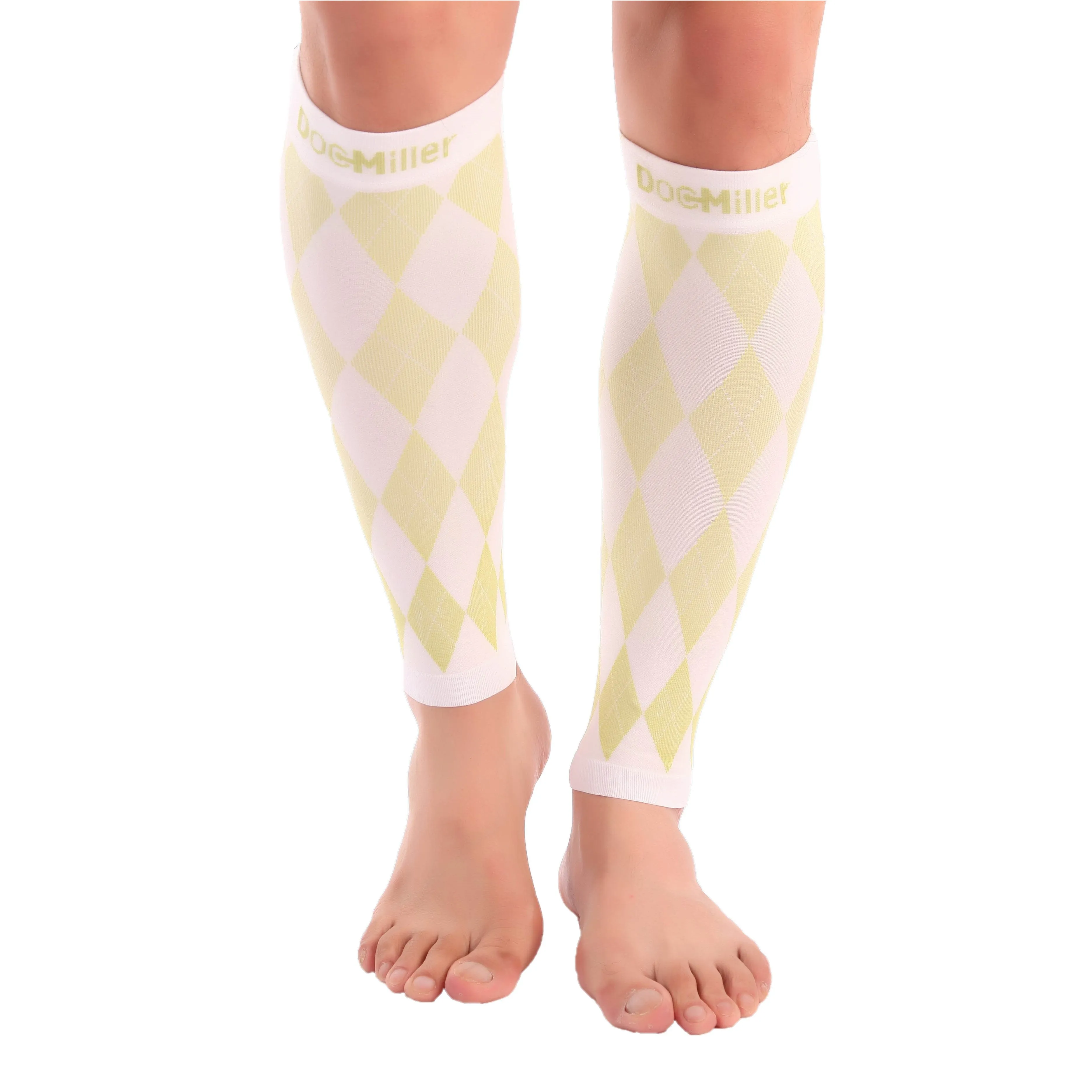 Premium Calf Compression Sleeve 20-30 mmHg Argyle WHITE/GREEN by Doc Miller