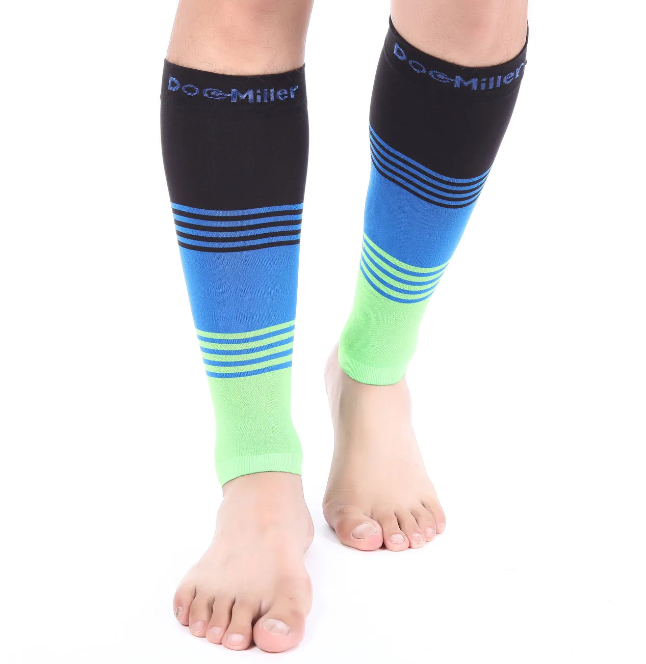 Premium Calf Compression Sleeve 20-30 mmHg BLACK/BLUE/GREEN by Doc Miller