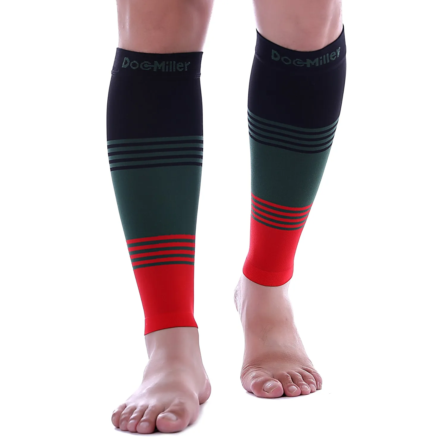 Premium Calf Compression Sleeve 20-30 mmHg BLACK/GREEN/RED by Doc Miller