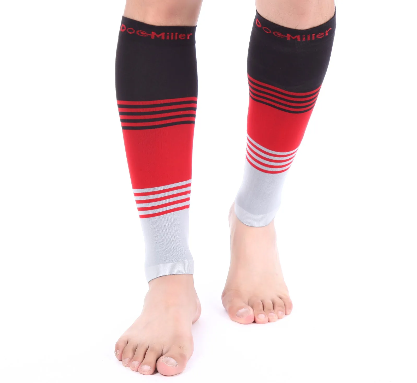 Premium Calf Compression Sleeve 20-30 mmHg BLACK/RED/GRAY by Doc Miller