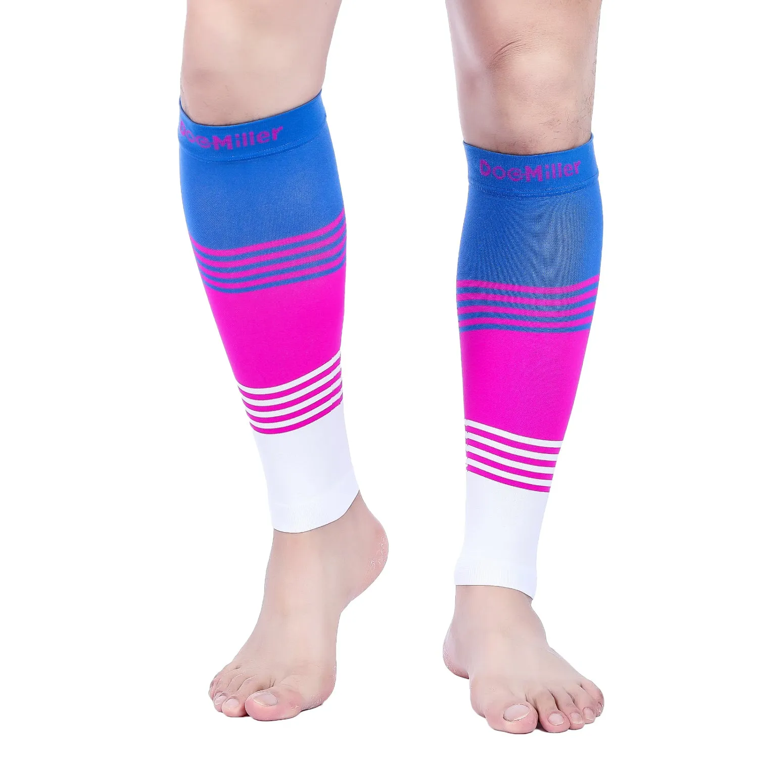 Premium Calf Compression Sleeve 20-30 mmHg BLUE/PINK/WHITE by Doc Miller