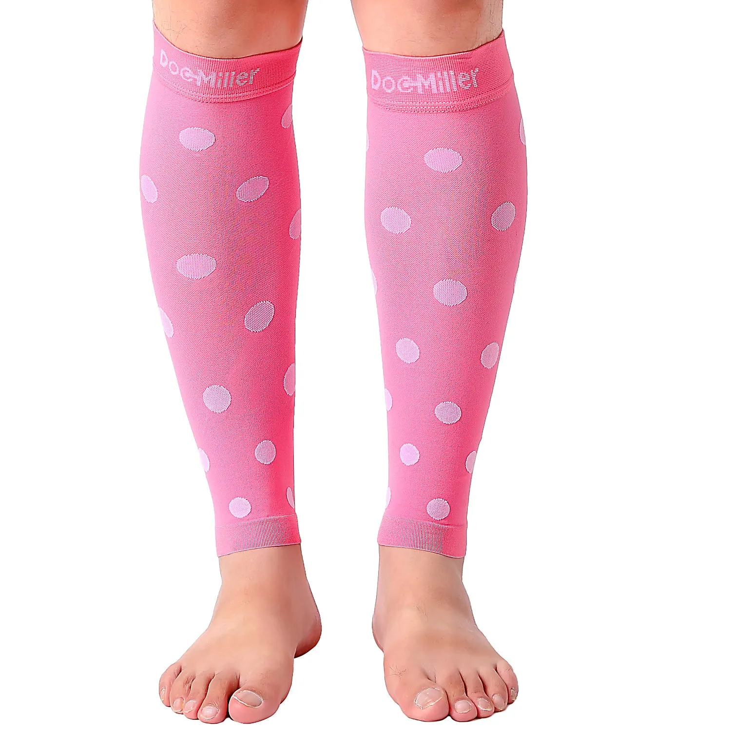 Premium Calf Compression Sleeve 20-30 mmHg PINK w/ WHITE Polka Dots by Doc Miller