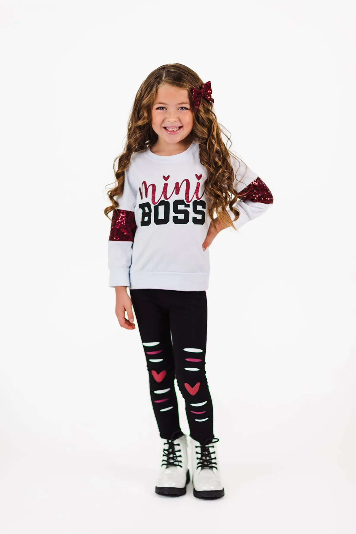 "Mini Boss" White Glitter Legging Set