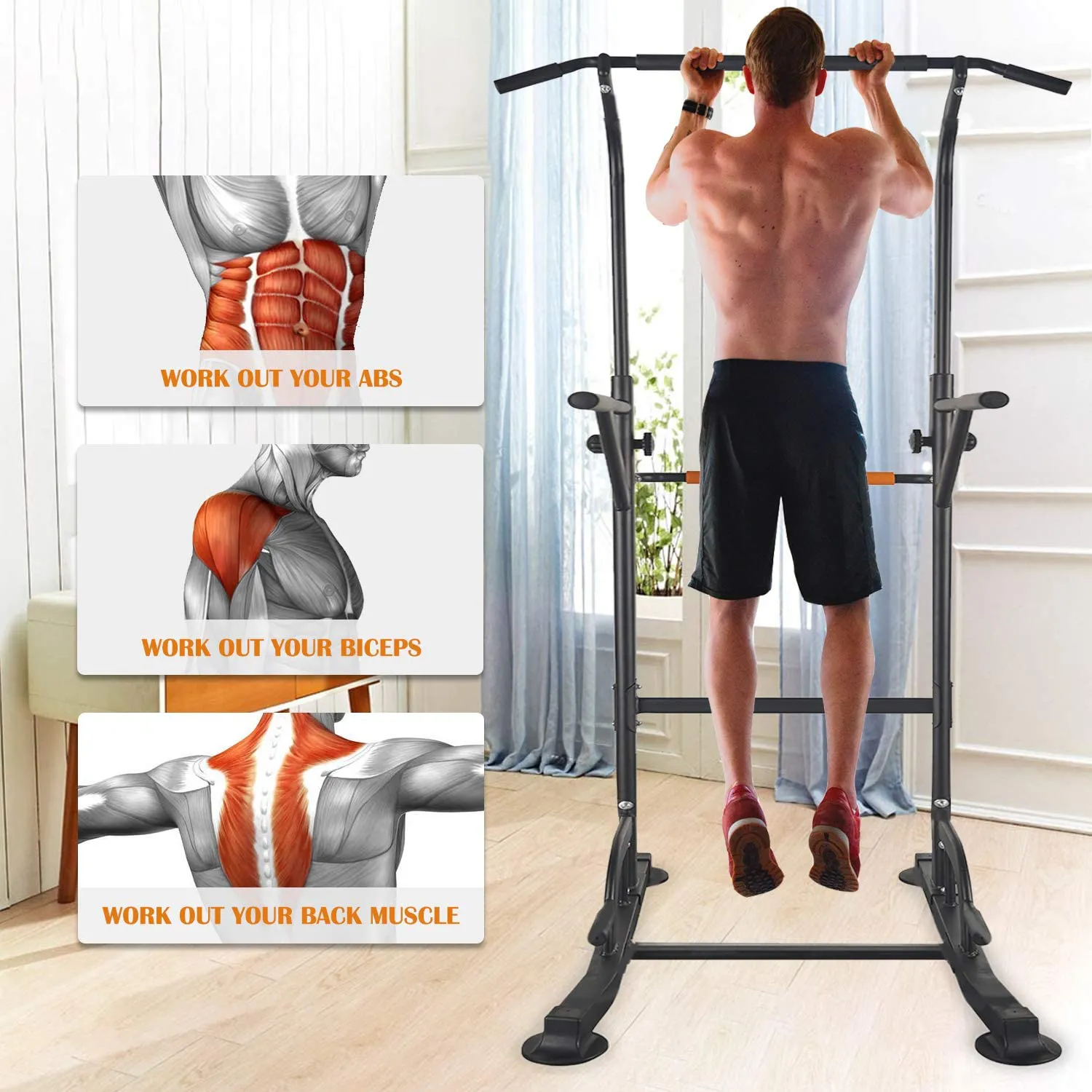 RELIFE REBUILD YOUR LIFE Power Tower Pull Up Dip Station for Home Gym Adjustable Height Strength Training Workout Equipment