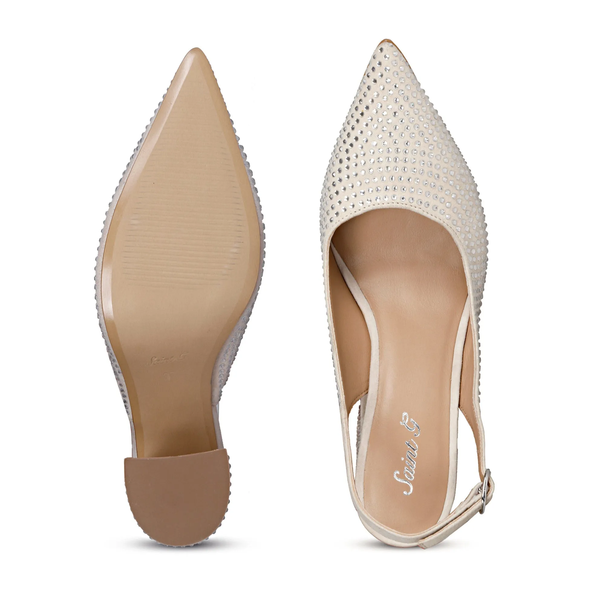 Saint Alyssa Crystal Embellished Off White Leather Pumps