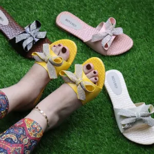 Sandal Rhinestone Bow Slide Slippers