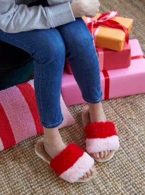 Shiraleah Mora Red and Pink Plush Holiday Slippers, Multi