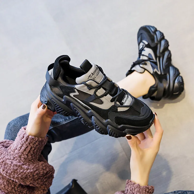 Shoes women 2020 new thick soled women''s shoes versatile sports shoes black fashion net red daddy shoes spring 2021