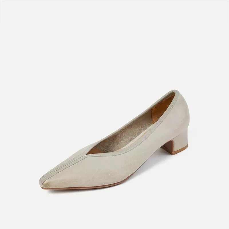 Soft Leather Slip On Flats in Beige/Black/Khaki