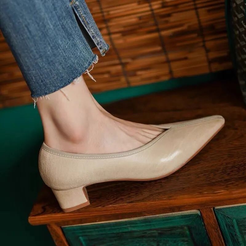 Soft Leather Slip On Flats in Beige/Black/Khaki