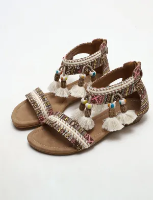 Solid Color Tassel Close Back Flip Flops Roman Sandals Boho Gladiator Sandals for Women