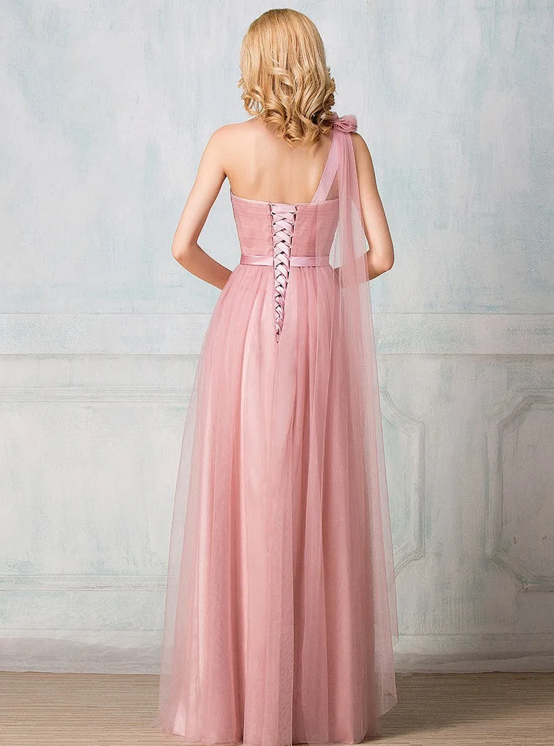 Sweetheart one-shoulder floor-length tulle long prom dress