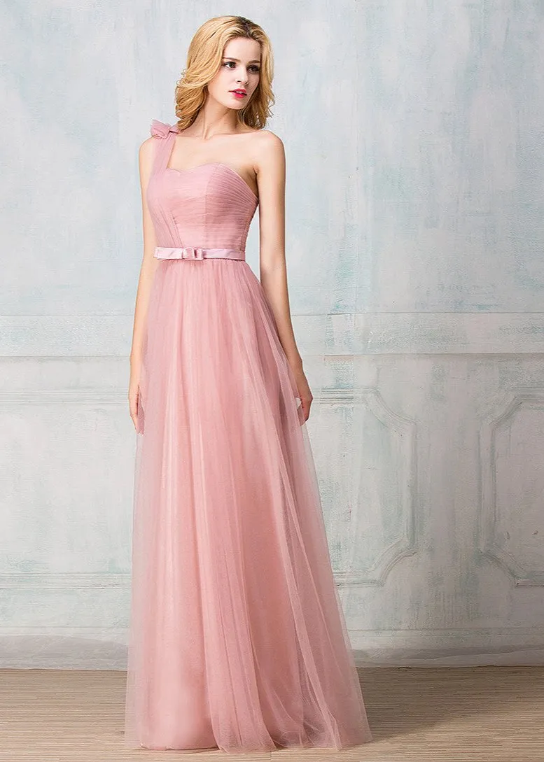 Sweetheart one-shoulder floor-length tulle long prom dress