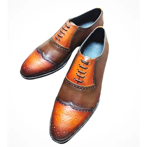 Tailor Made Shoes Handmade Shoes Custom Made Shoes Hand painted Handstiched Two Tone Leather Wingtip Oxford Formal Dress Men's Shoes