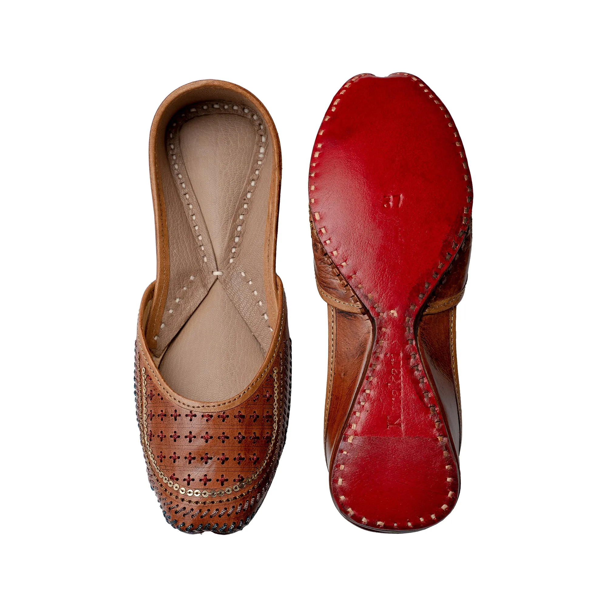 Tan Walnut Coffee Women's Kolhapuri Leather Jutti