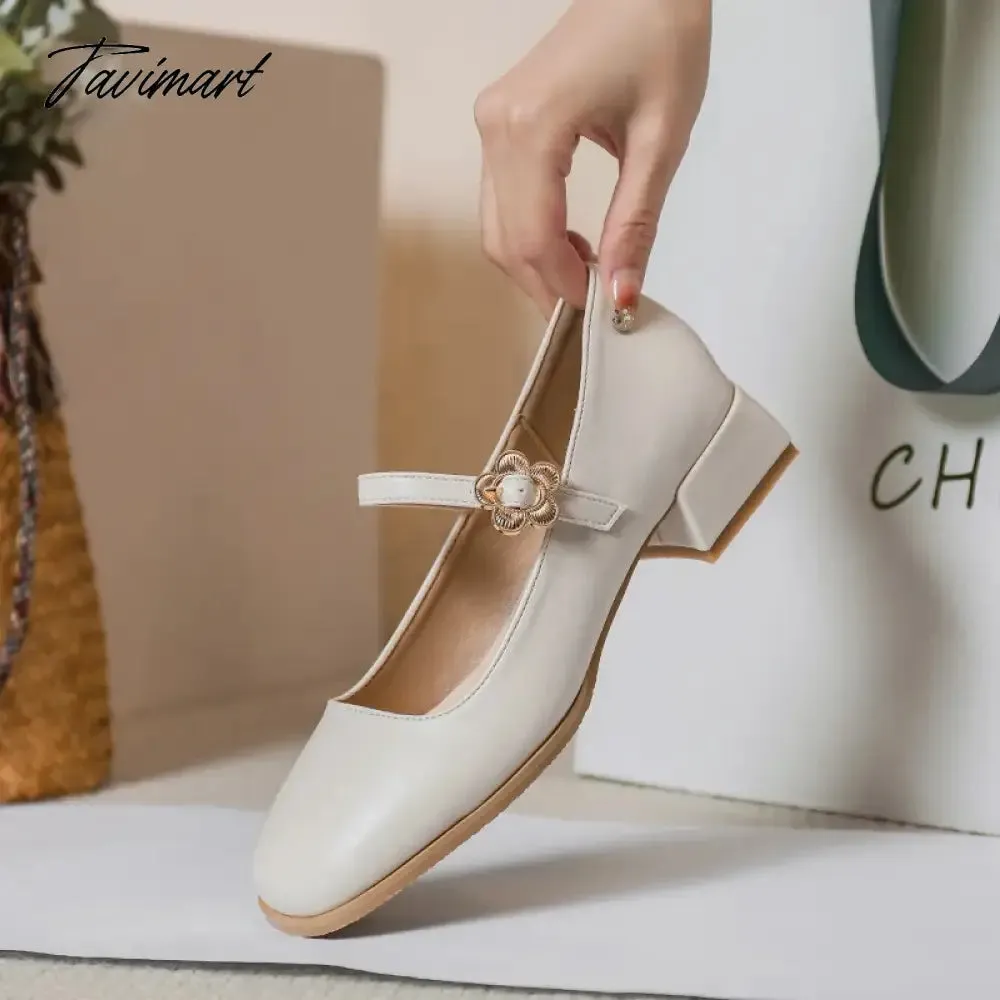 TAVIMART -  spring and autumn women's high heels Korean style Mary Jane Stylish party and work wear Ladies casual leather shoes 41-43