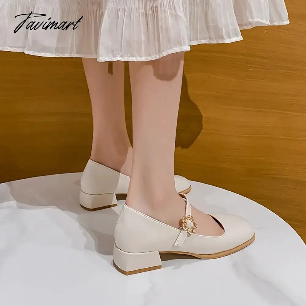 TAVIMART -  spring and autumn women's high heels Korean style Mary Jane Stylish party and work wear Ladies casual leather shoes 41-43