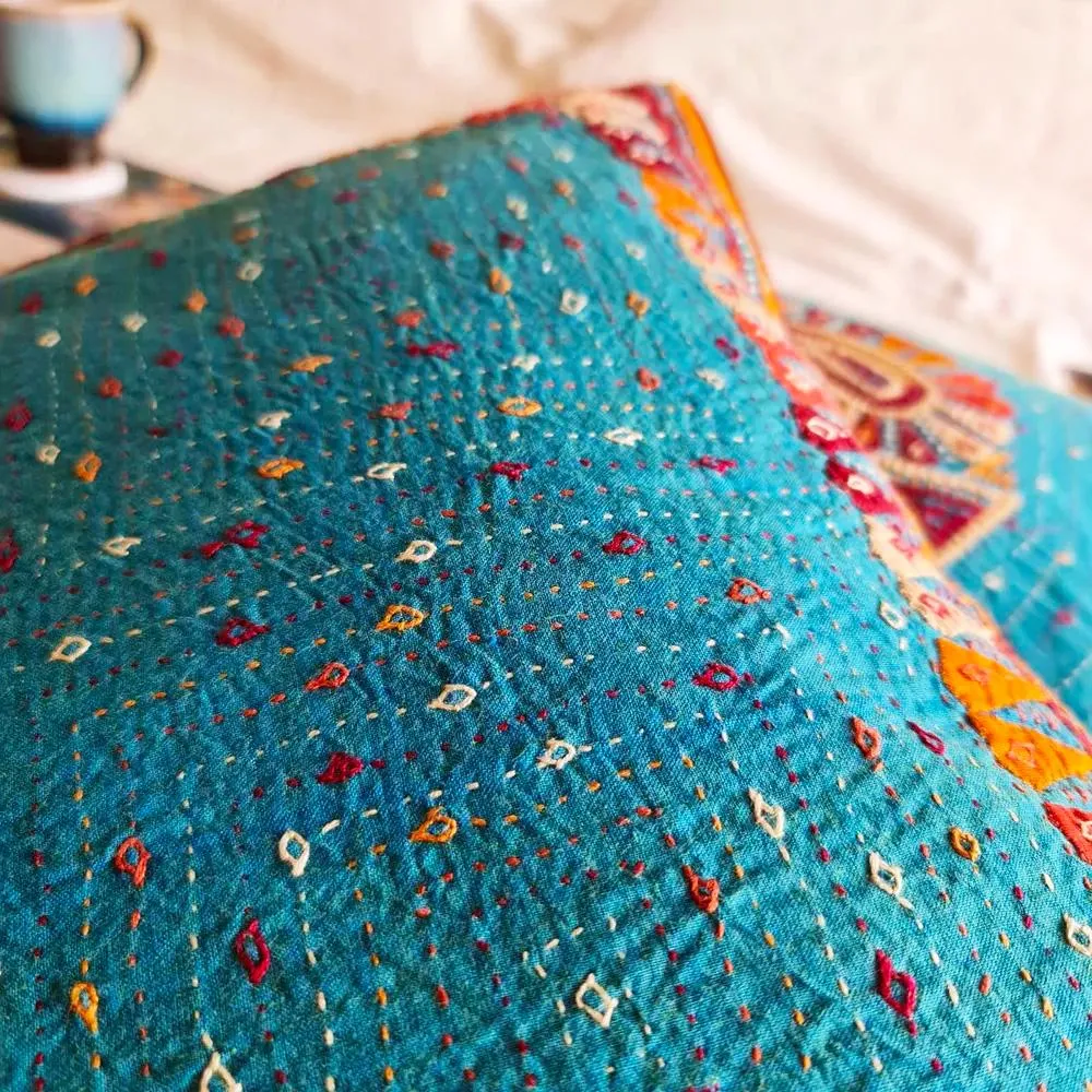 Teal Dhebariya Sebha Cushion Cover