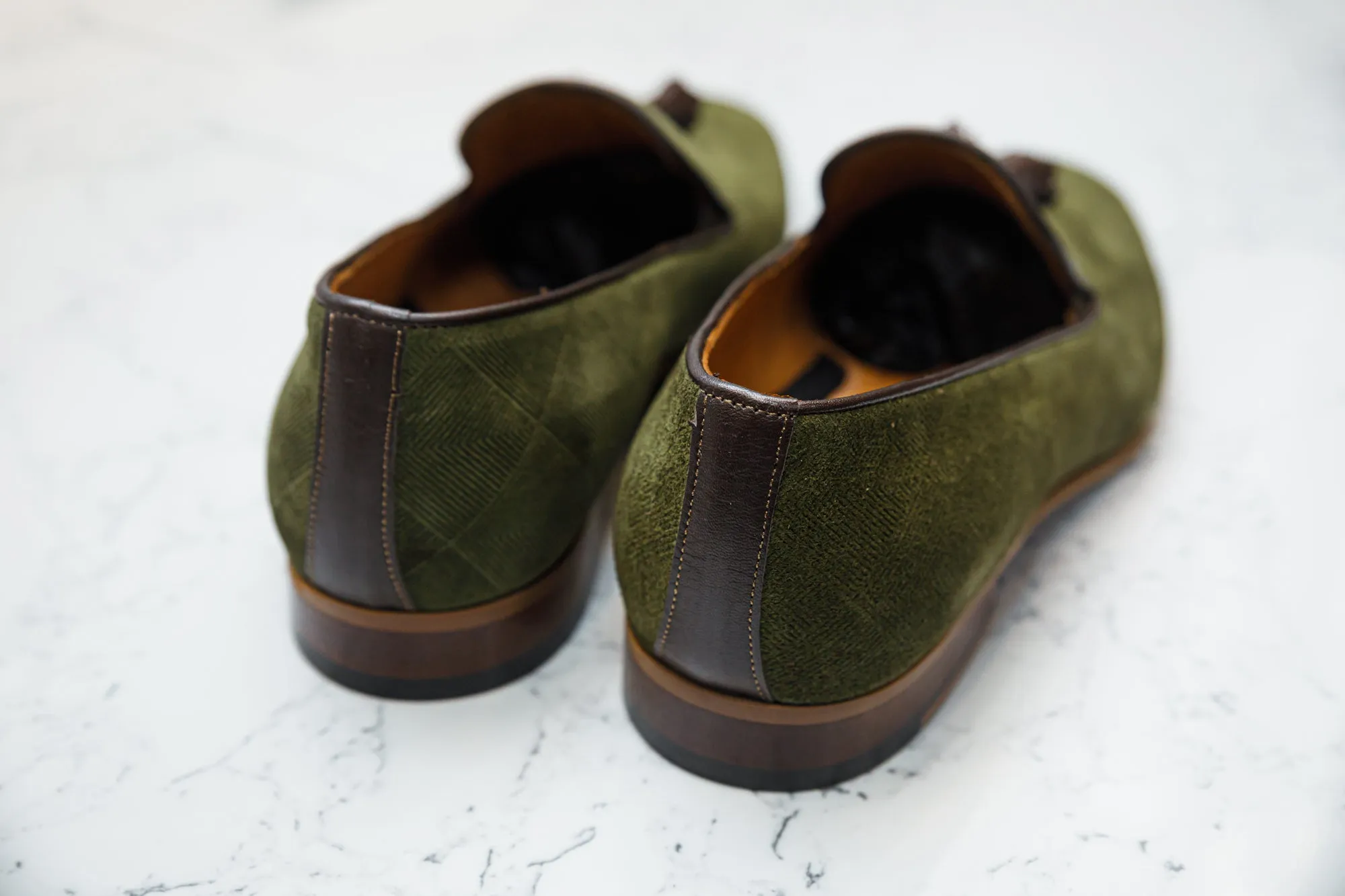 The Diamanté Suede Loafers - Khaki Green