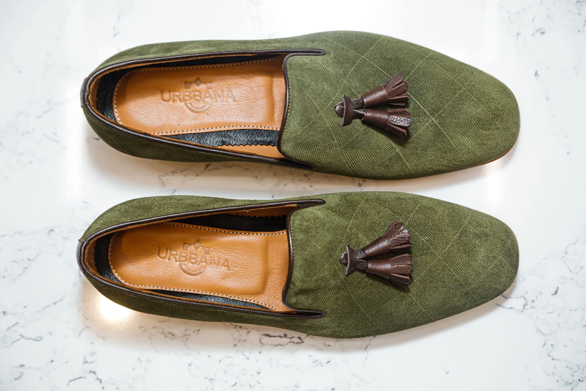 The Diamanté Suede Loafers - Khaki Green