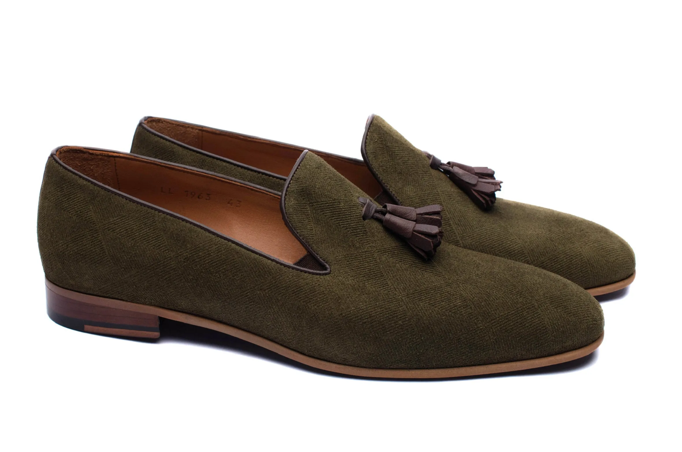 The Diamanté Suede Loafers - Khaki Green