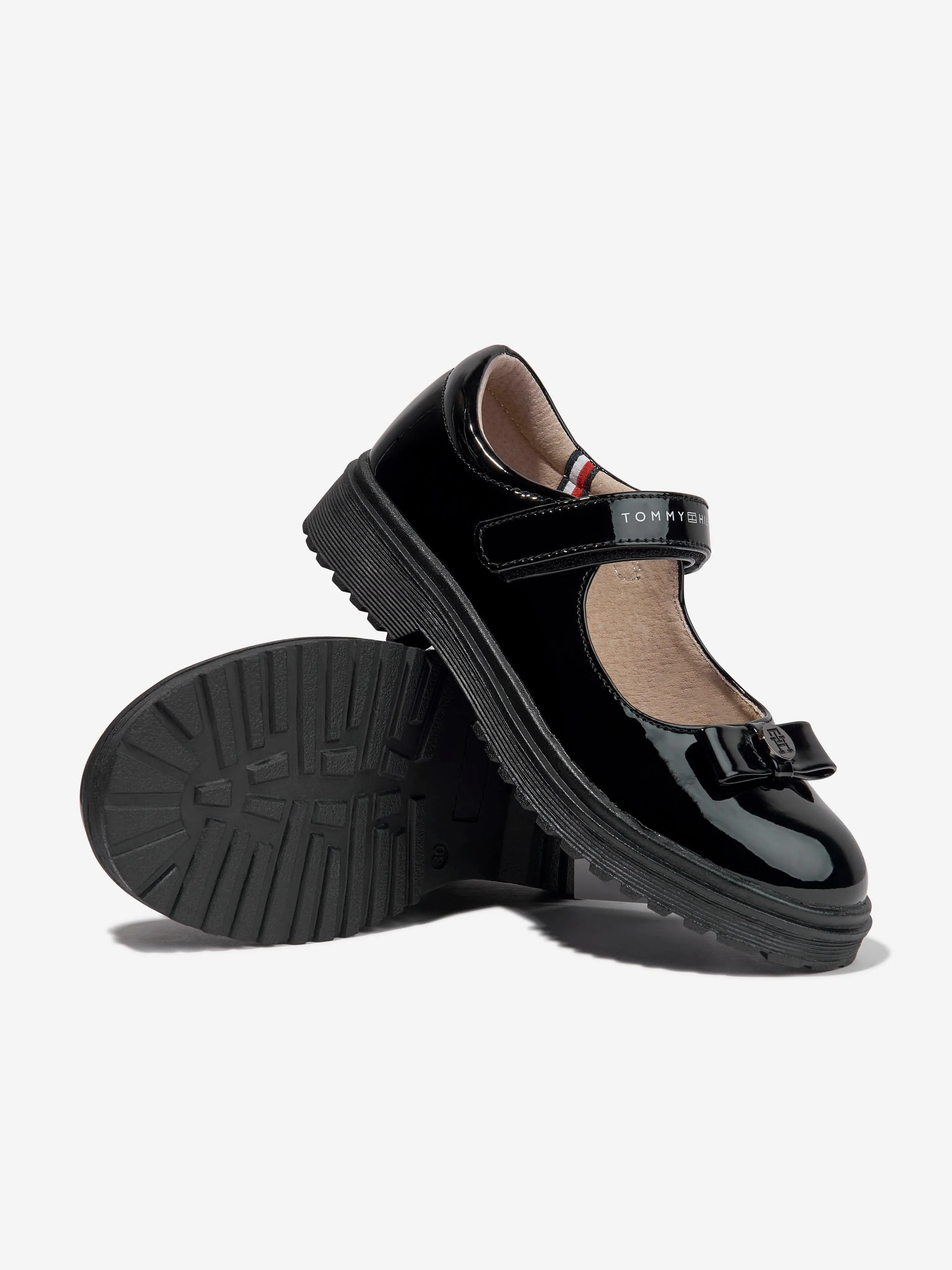 Tommy Hilfiger Girls Patent Velcro Strap Shoes in Black